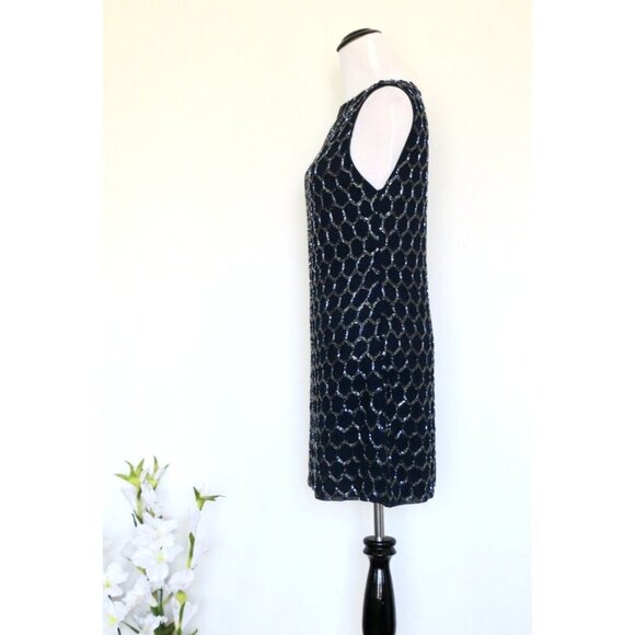 Alice & Olivia Beaded 100% Silk Cocktail Dress Navy Blue SZ 6 - Picture 6 of 11